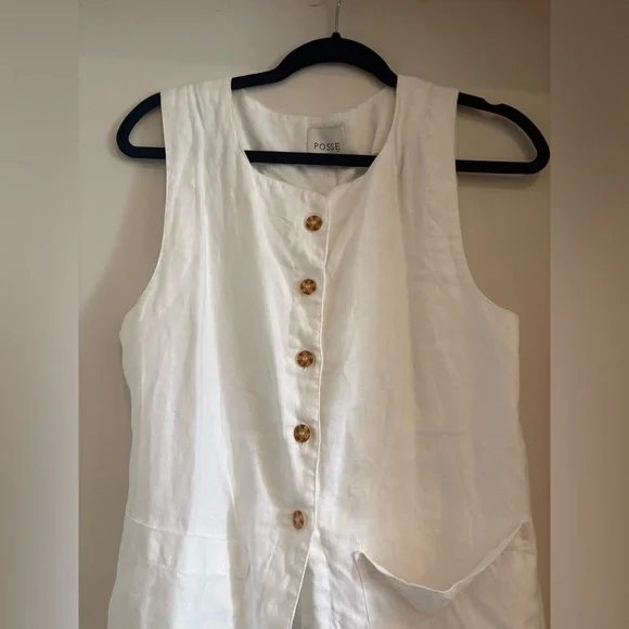 Posse White Emma Vest in Linen. Size L. - Picture 5 of 7